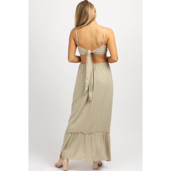 NEW ENDLESS BLU. tie back maxi dress in greige - Picture 5 of 5